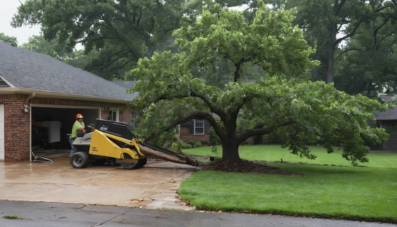 Provider clearing a fallen tree from a Williamston home after a storm
