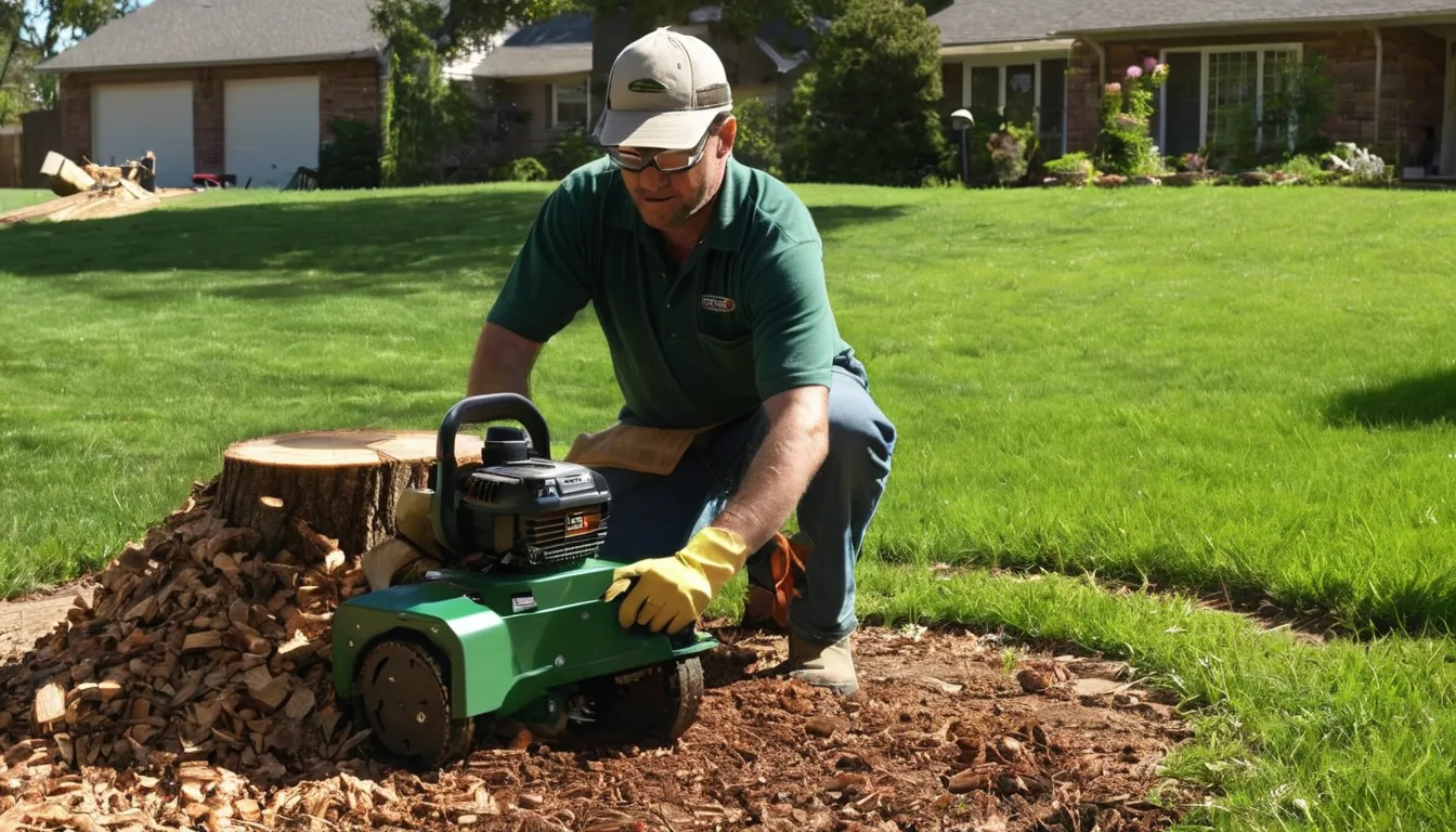 A local stump grinding provider working in a tidy Williamston backyard