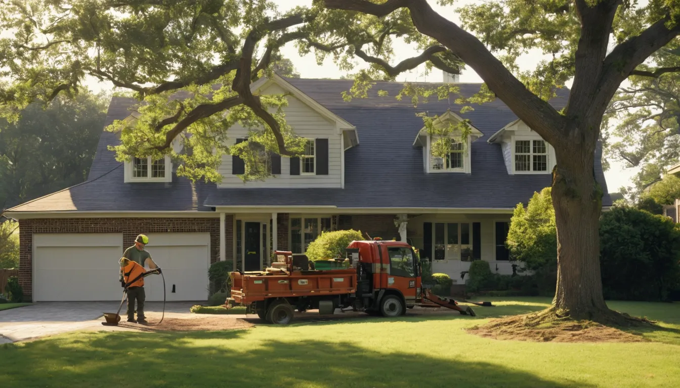 Local tree removal provider safely taking down a large tree beside a Williamston home